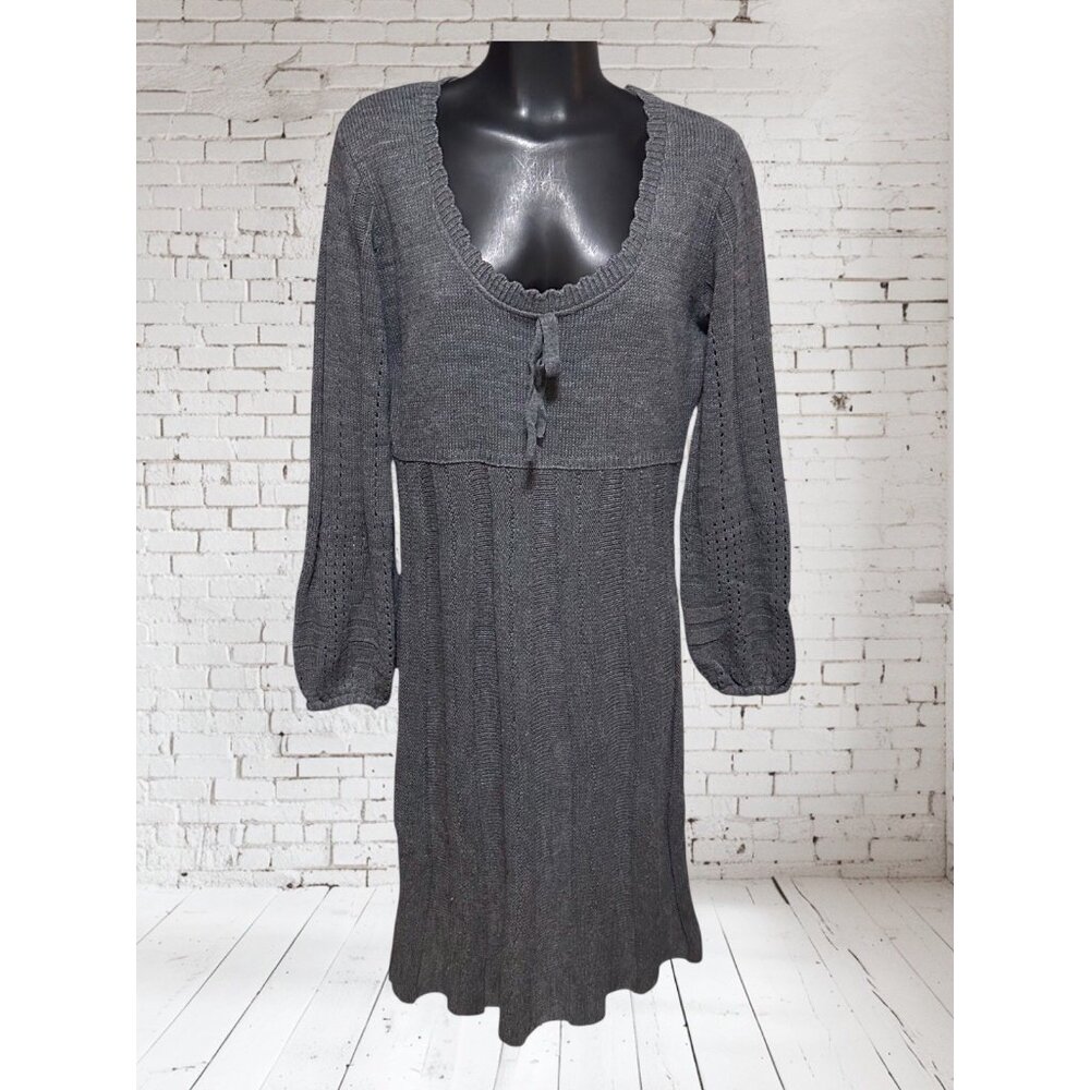 Venus Women’s Medium Gray Sweater Dress 3/4 Sleeve Empire Waist Knit Casual